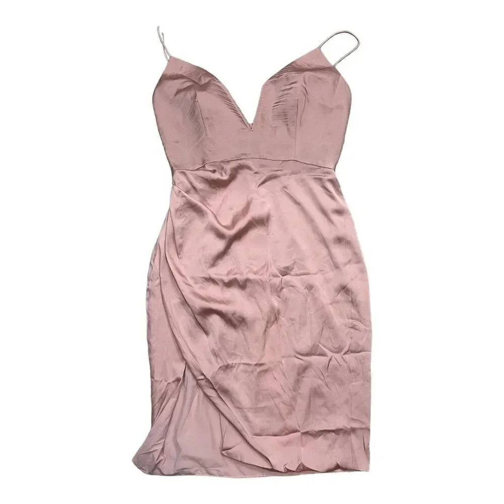 Stylestalker Pink Avianna Front Slit Faux Wrap Slip Dress M